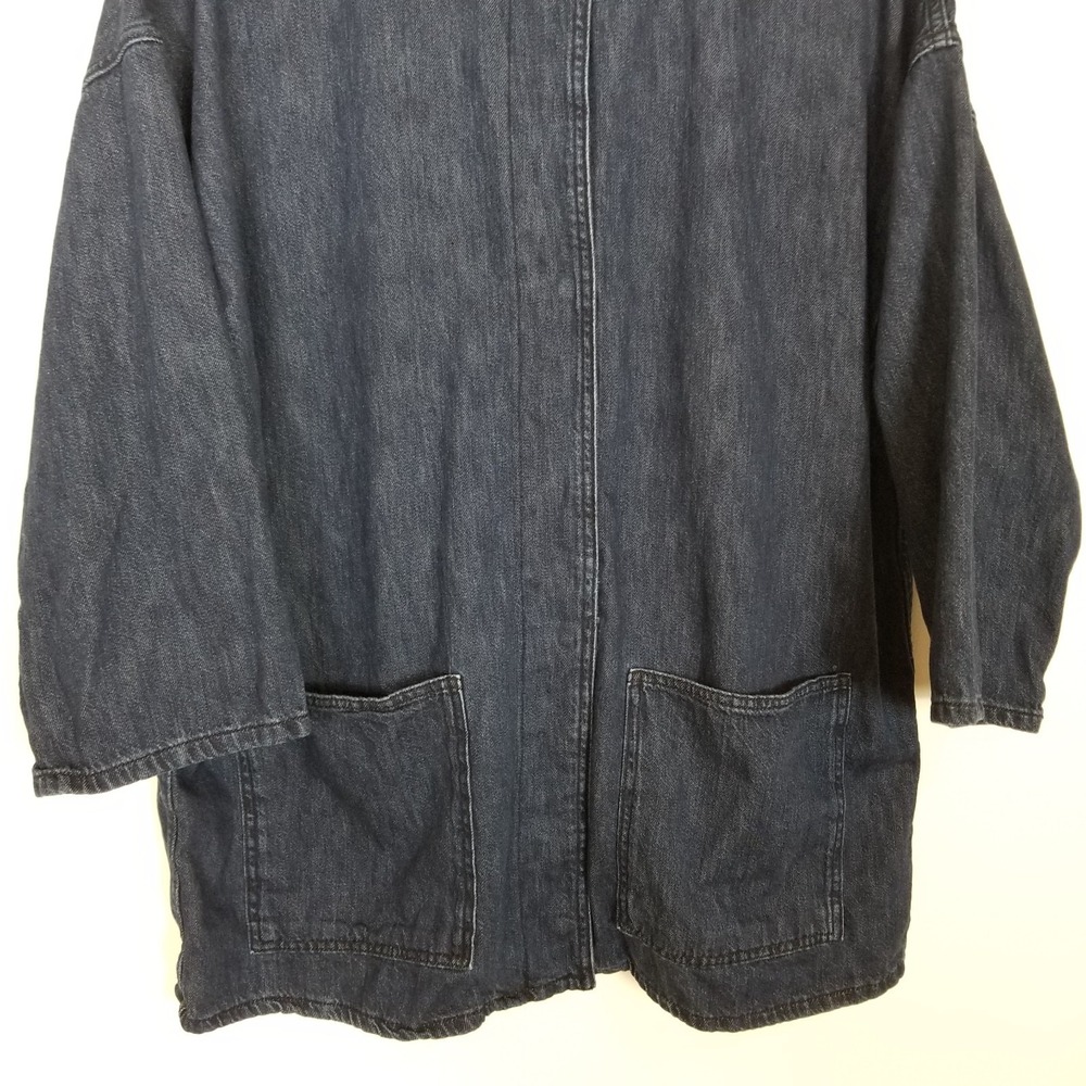 Zara Minimalist Denim Jacket Women Sz M Blue Long Pockets Relaxed Boho - Picture 4 of 11